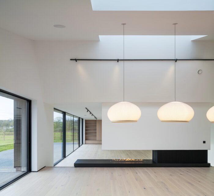 Interior of barn with bioethanol fireplace 