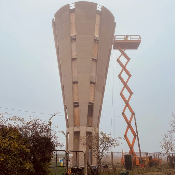 Using the scissor lift during the build