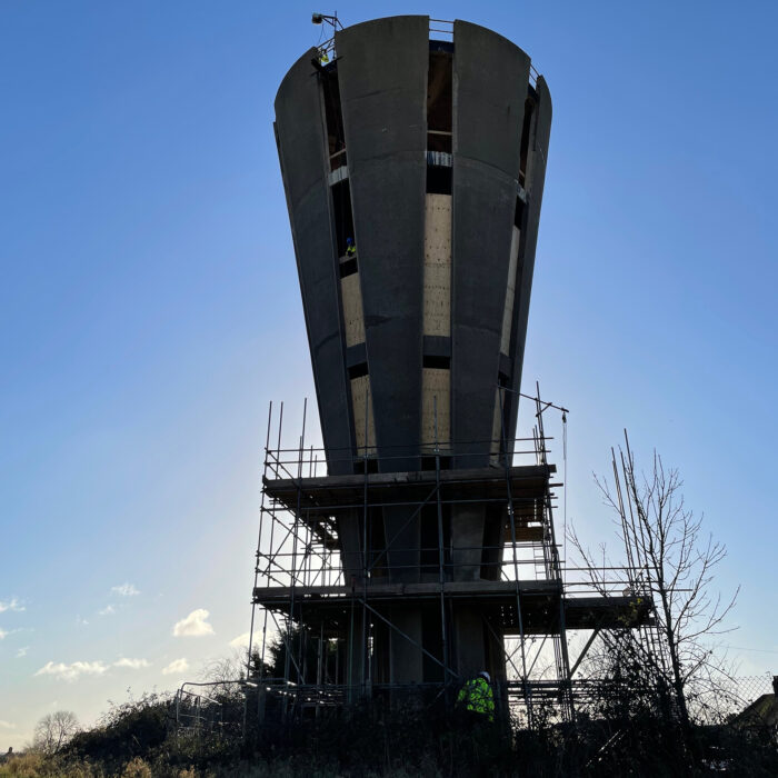 Scaffolding half way up the tower
