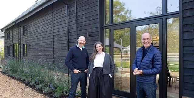 Kevin McCloud with Pip and Sarah at the Grand Designs Bedfordshire Barn