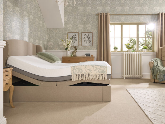 A profile bed in a pretty bedroom